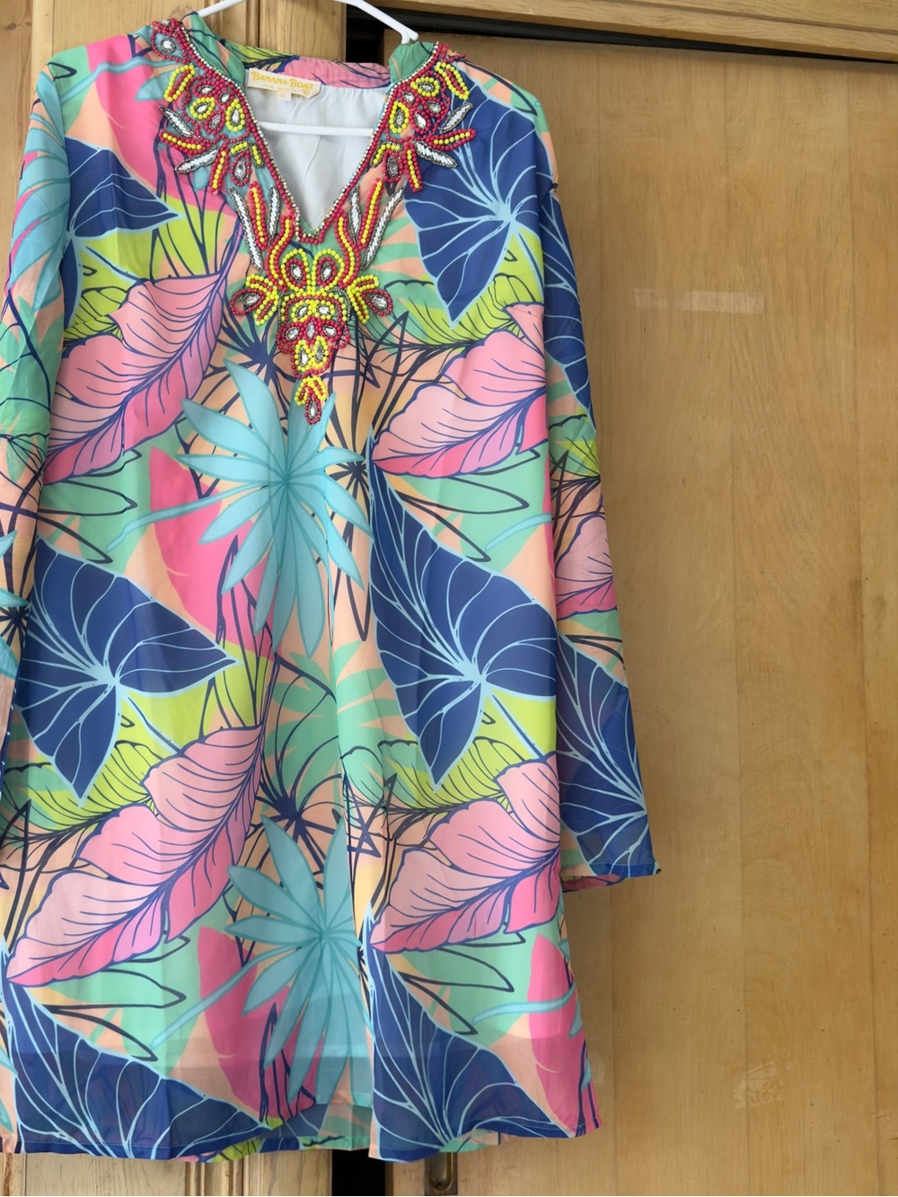 Banana Republic woman’s Multicolor Tropical One-Piece with Beaded V-Neck dress